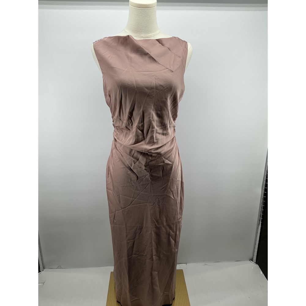 Washable Stretch Silk High Neck Midi Dress